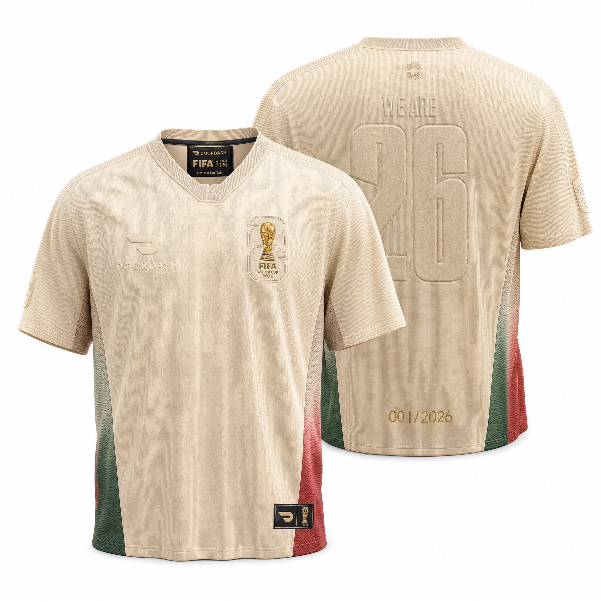 Custom DoorDash soccer jersey designed for FIFA World Cup 2026 fan activations and promotional merchandise.